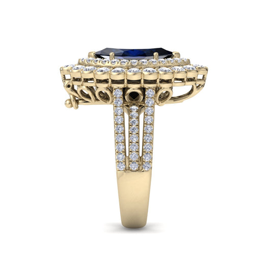 Marquise shaped ring and pendant in white gold with sapphire and white diamonds of 1.78 ct in weight - HER DIAMONDS®