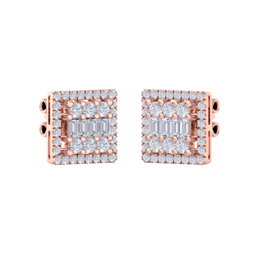 Square stud earrings in white gold with white diamonds of 0.73 ct in weight 