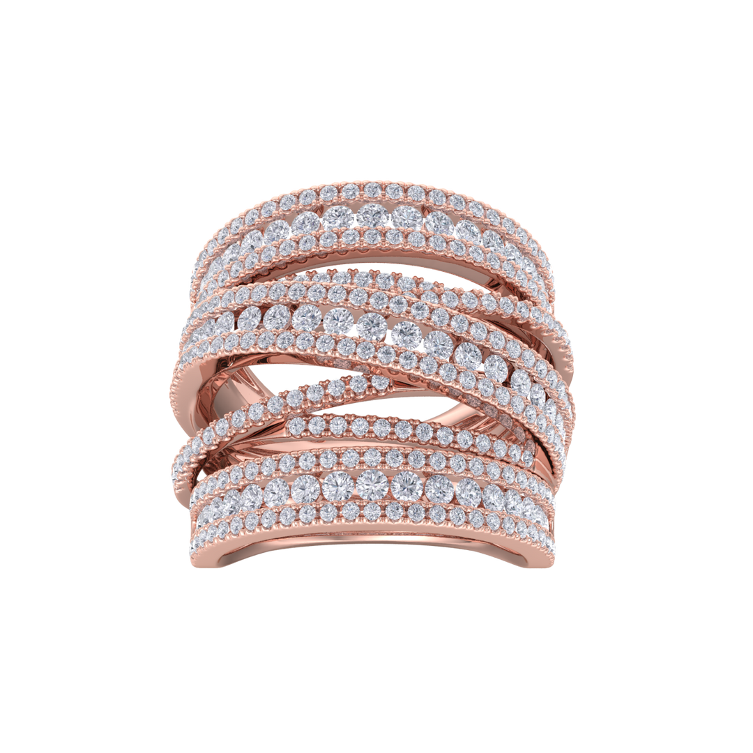 Multi-band diamond ring in rose gold with white diamonds of 2.69 ct in weight