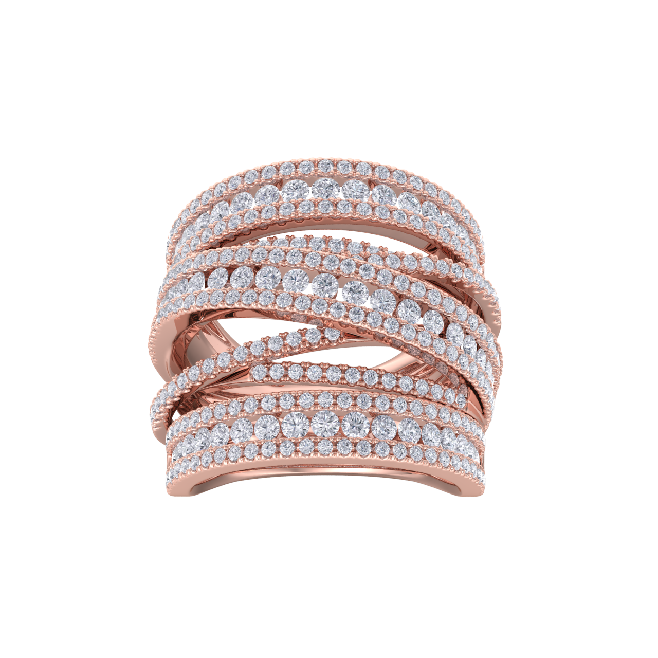 Multi-band diamond ring in rose gold with white diamonds of 2.69 ct in weight