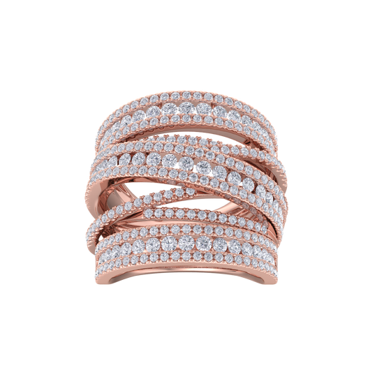 Multi-band diamond ring in rose gold with white diamonds of 2.69 ct in weight