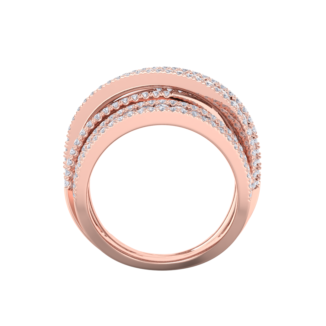 Multi-band diamond ring in rose gold with white diamonds of 2.69 ct in weight