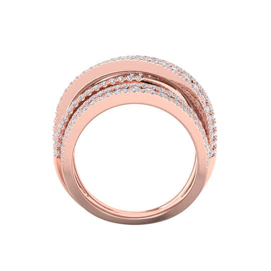 Multi-band diamond ring in rose gold with white diamonds of 2.69 ct in weight