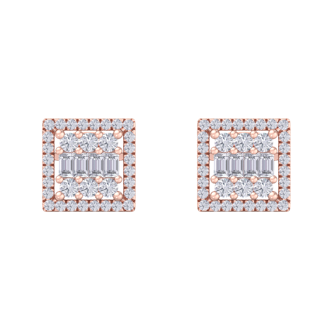 Square stud earrings in rose gold with white diamonds of 0.73 ct in weight 