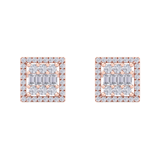 Square stud earrings in white gold with white diamonds of 0.73 ct in weight 