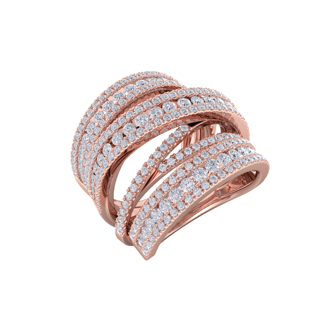 Multi-band diamond ring in rose gold with white diamonds of 2.69 ct in weight