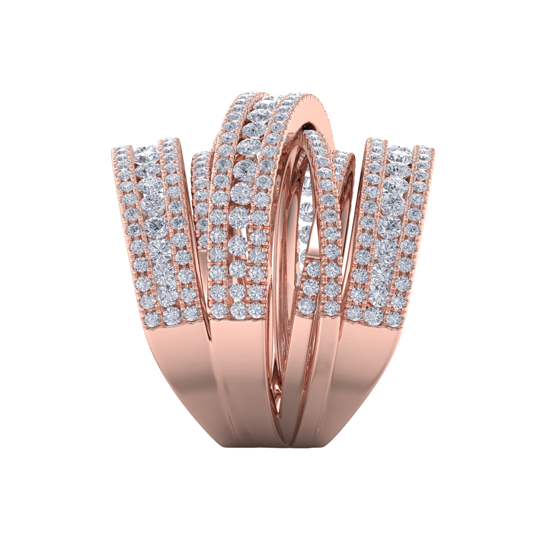 Multi-band diamond ring in rose gold with white diamonds of 2.69 ct in weight