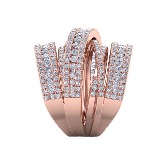 Multi-band diamond ring in rose gold with white diamonds of 2.69 ct in weight