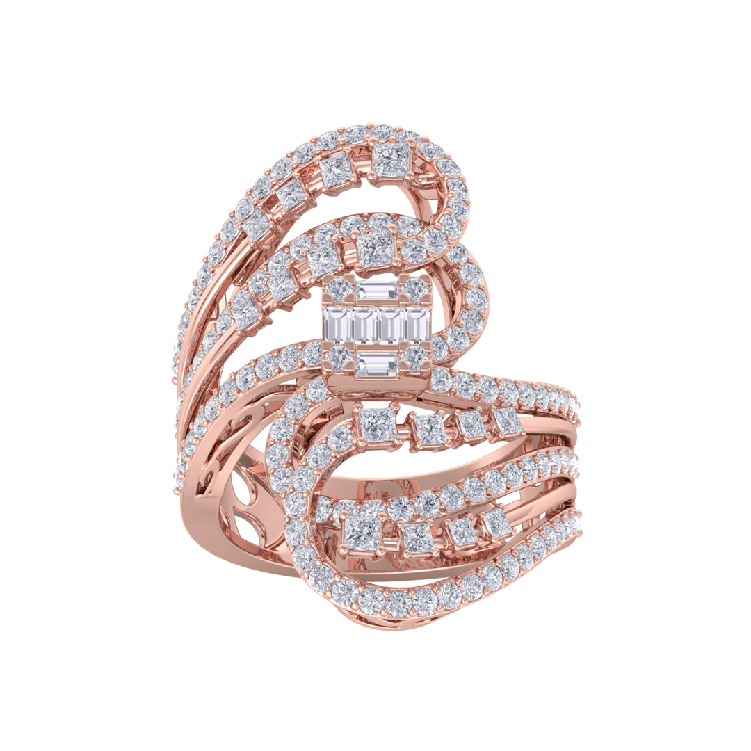 Beautiful ring in rose gold with white diamonds of 1.69 ct in weight