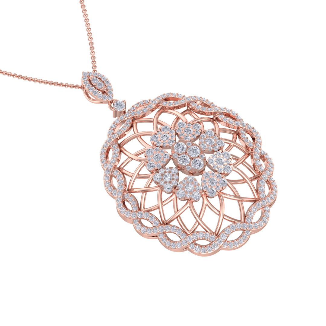 Round Pendant in yellow gold with white diamonds of 1.97 ct in weight