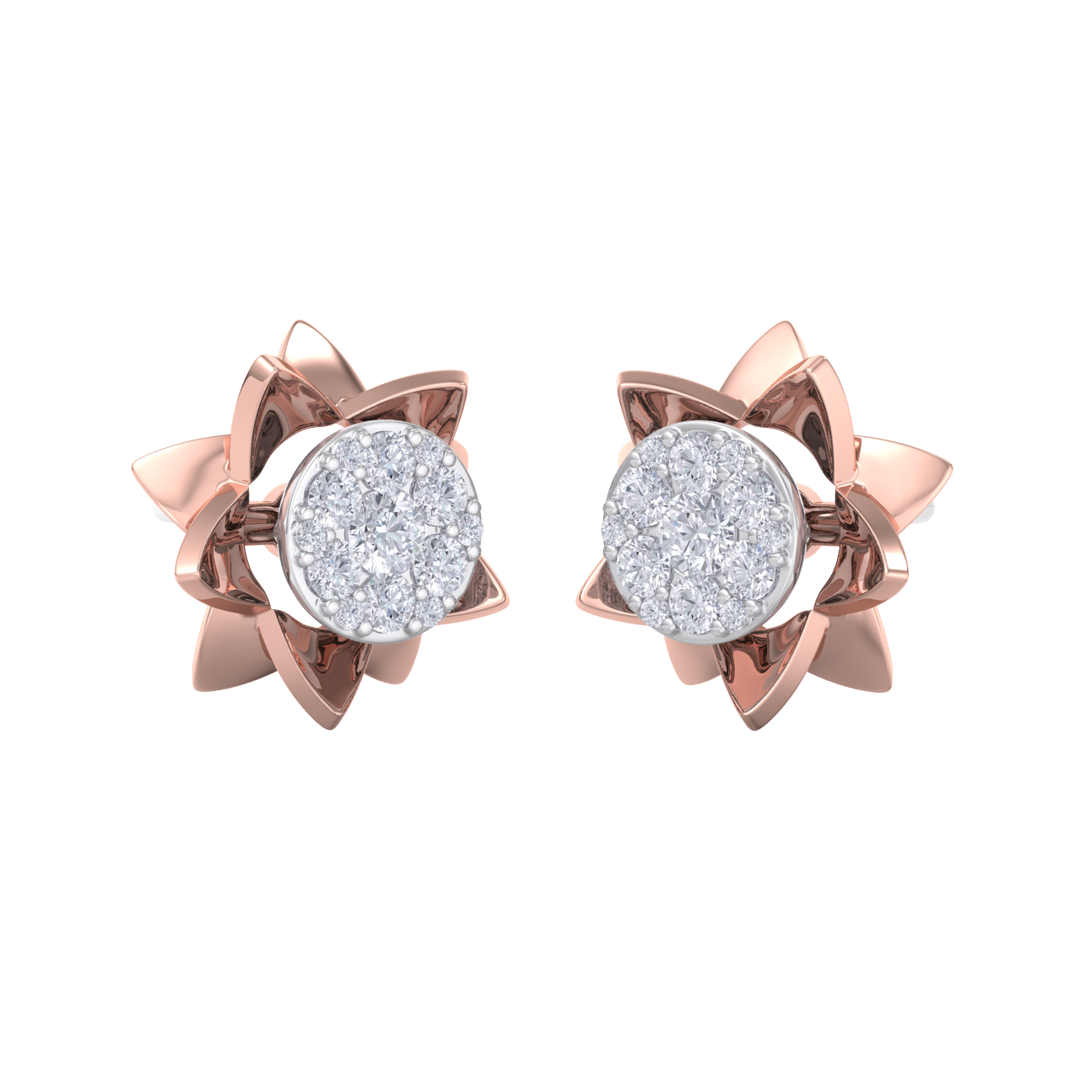 Flower shaped stud earrings in white gold with white diamonds of 0.62 ct in weight