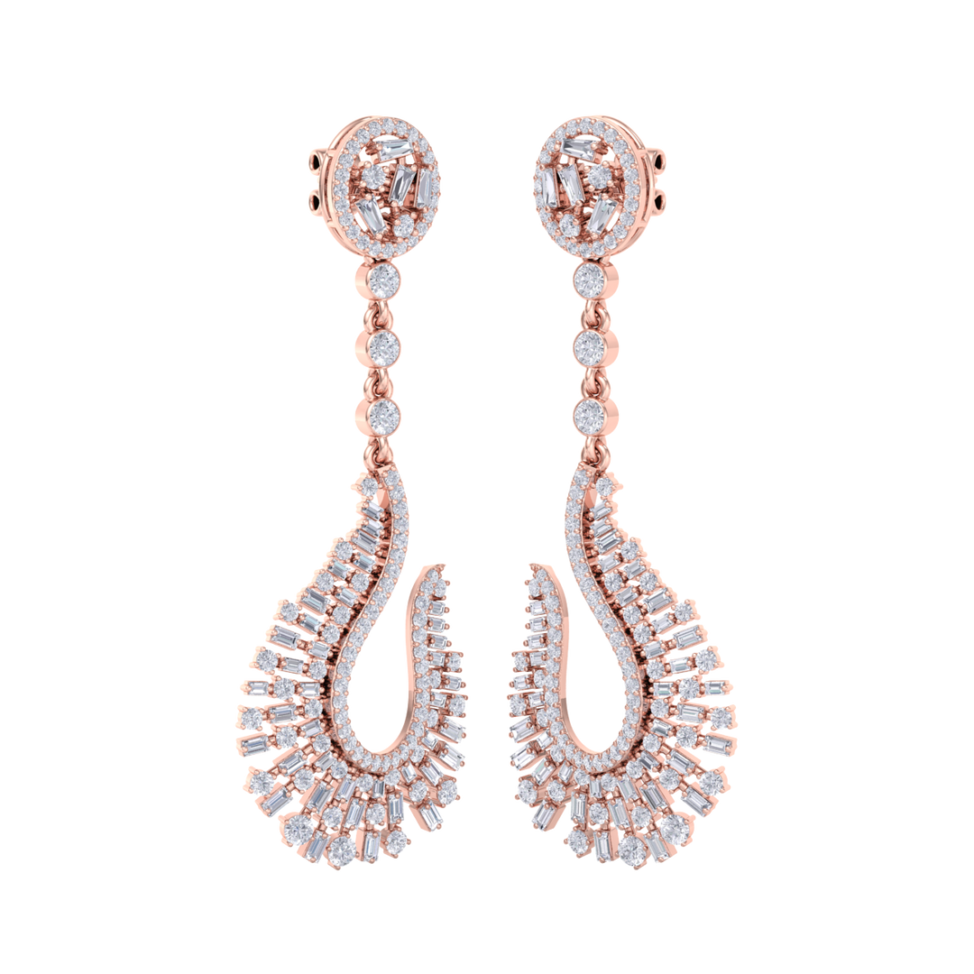 Drop earrings in rose gold with white diamonds of 2.96 ct in weight