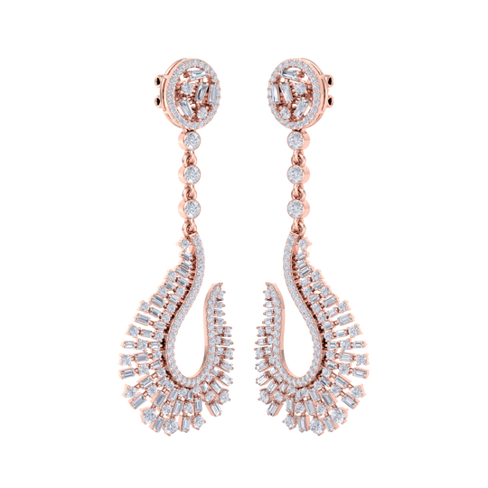 Drop earrings in rose gold with white diamonds of 2.96 ct in weight