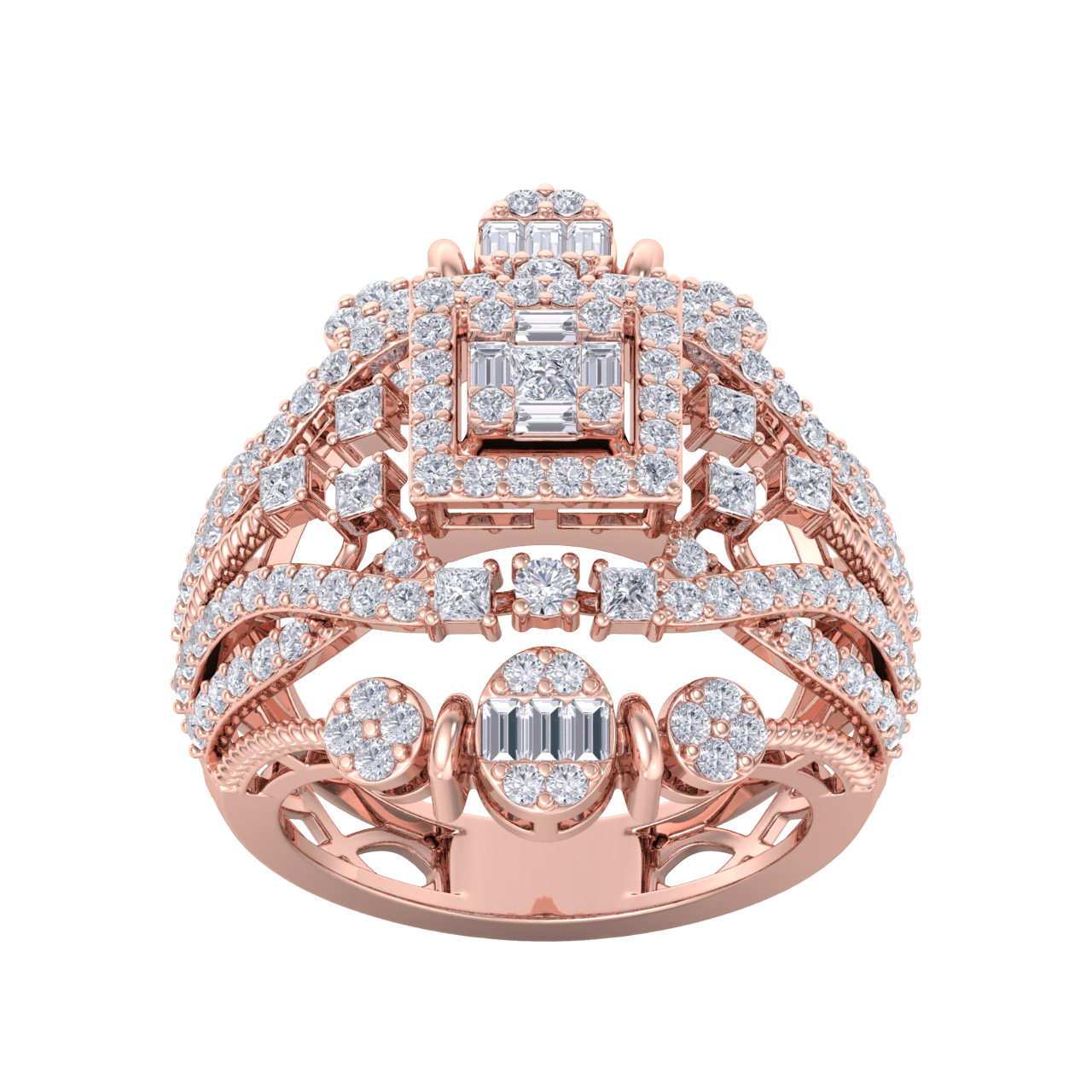 Beautiful ring in rose gold with white diamonds of 1.64 ct in weight