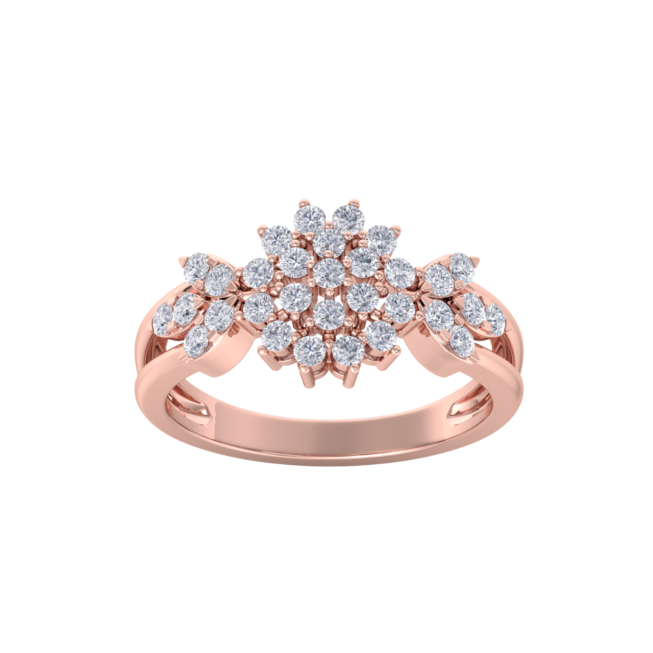 Elegant flower ring in rose gold with white diamonds of 0.60 ct in weight