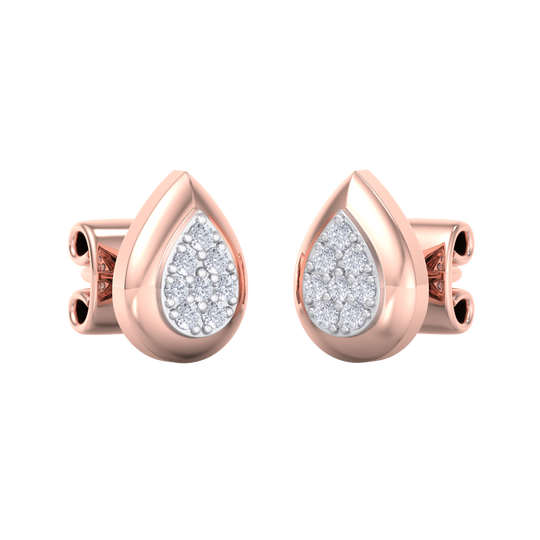Pear shaped stud earrings in yellow gold with white diamonds of 0.13 ct in weight