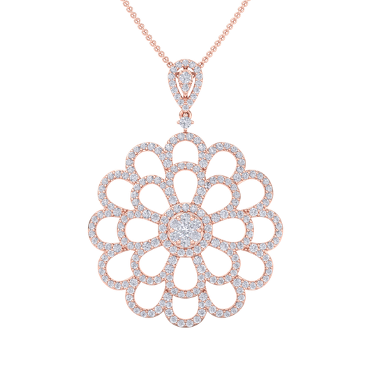 Flower Pendant in yellow gold with white diamonds of 2.38 ct in weight