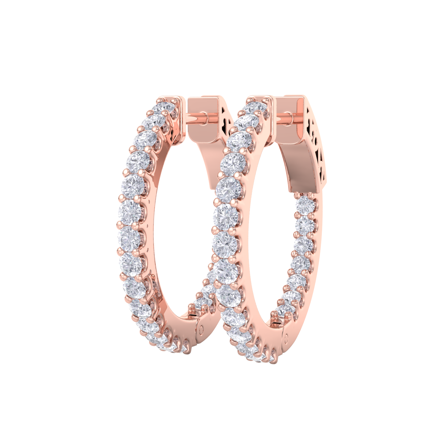 Diamond eternity hoop earrings in rose gold with white diamonds of 0.98 ct in weight 