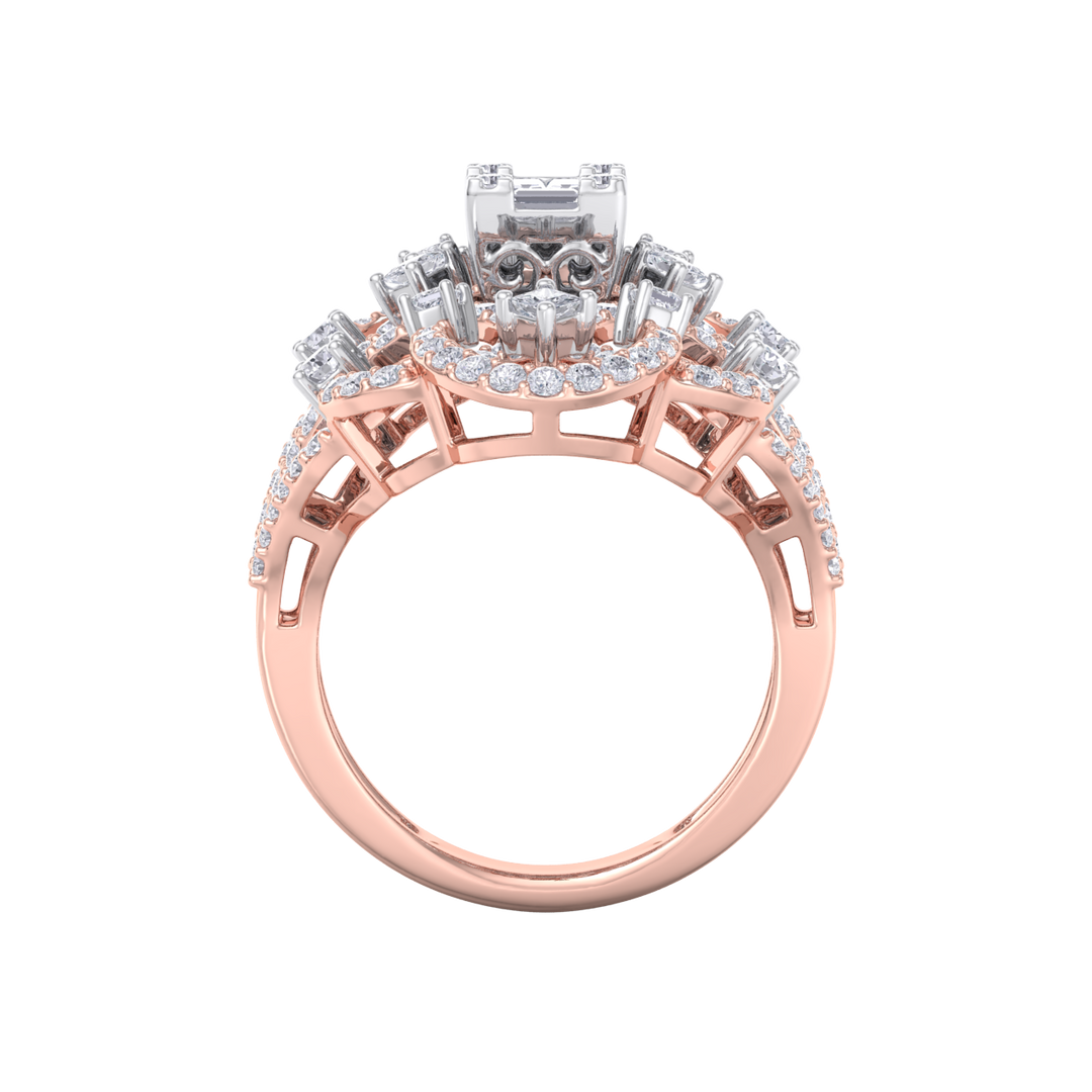 Statement ring in yellow gold with white diamonds of 1.90 ct in weight