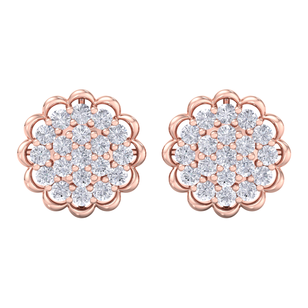 Round shaped stud earrings in rose gold with white diamonds of 1.66 ct in weight