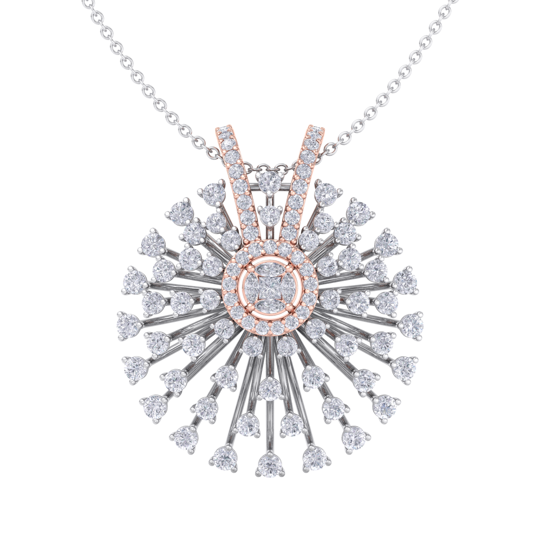 Flower Pendant in rose gold with white diamonds of 2.08 ct in weight