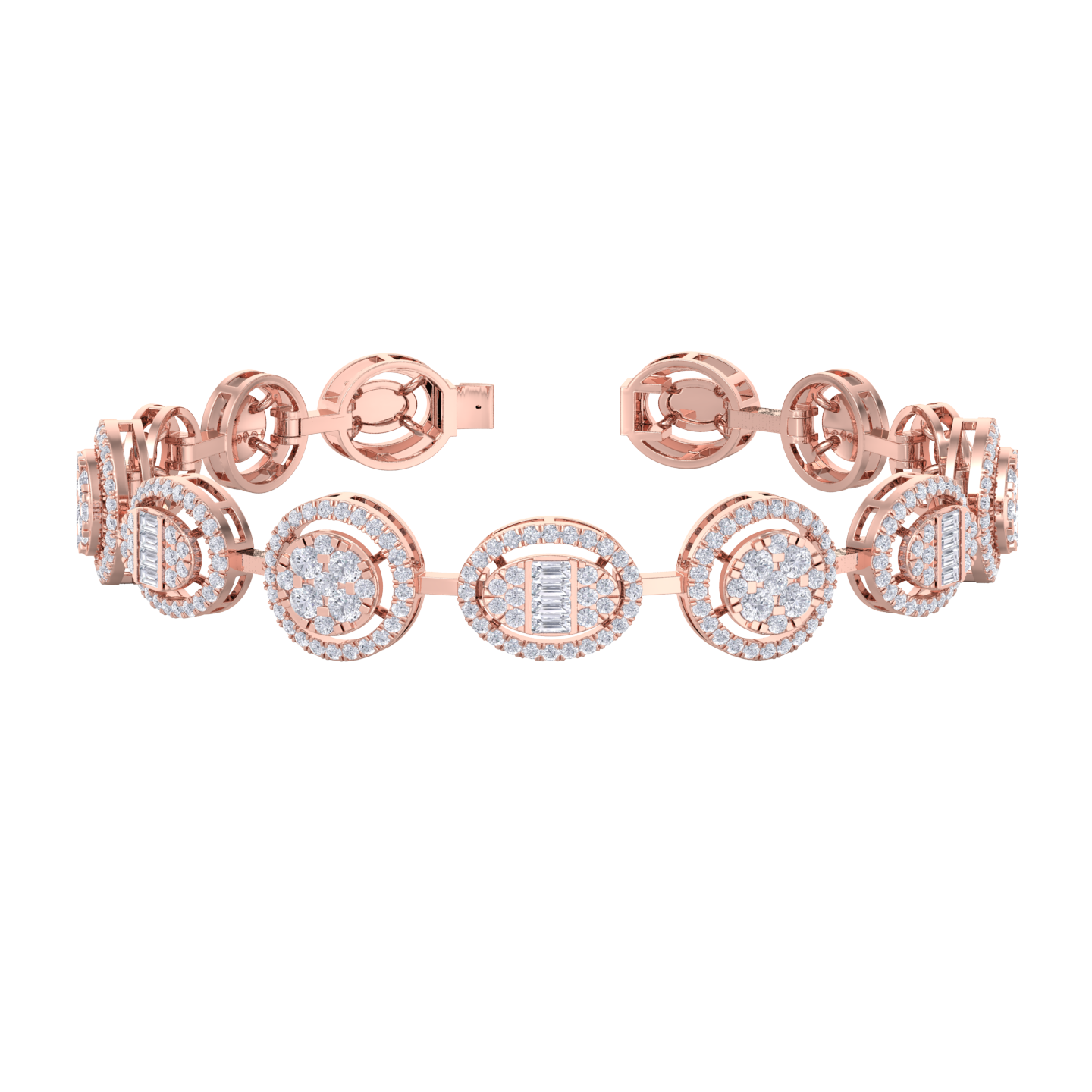 Statement bracelet in rose gold with white diamonds of 2.94 ct in weight