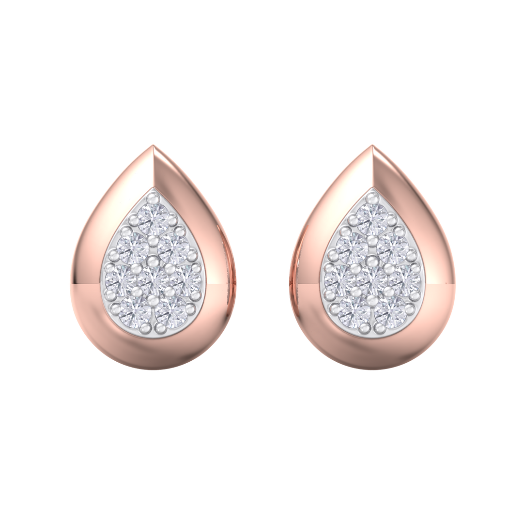 Pear shaped stud earrings in yellow gold with white diamonds of 0.13 ct in weight