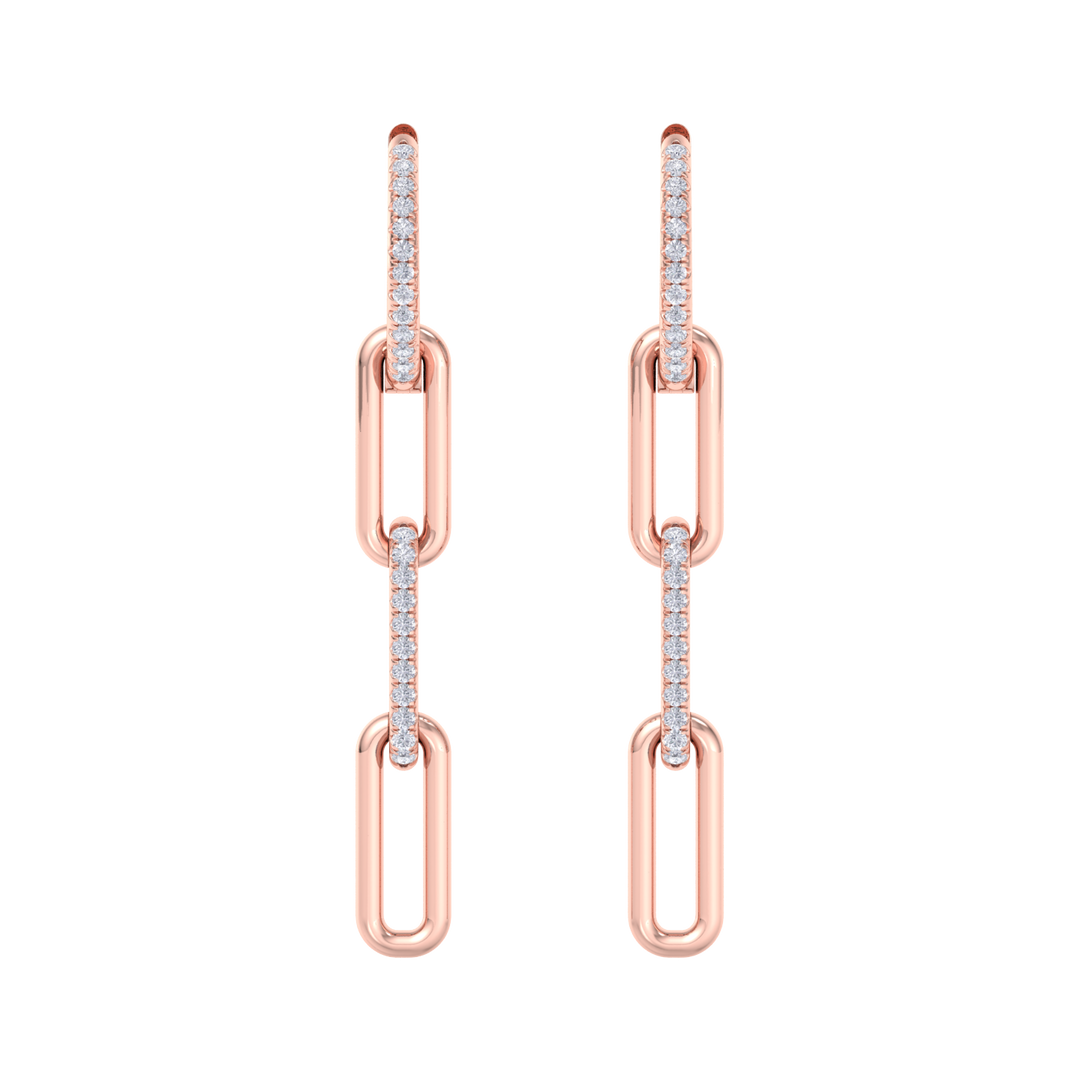 Long diamond chain link earrings in yellow gold with white diamonds of 0.34 ct in weight