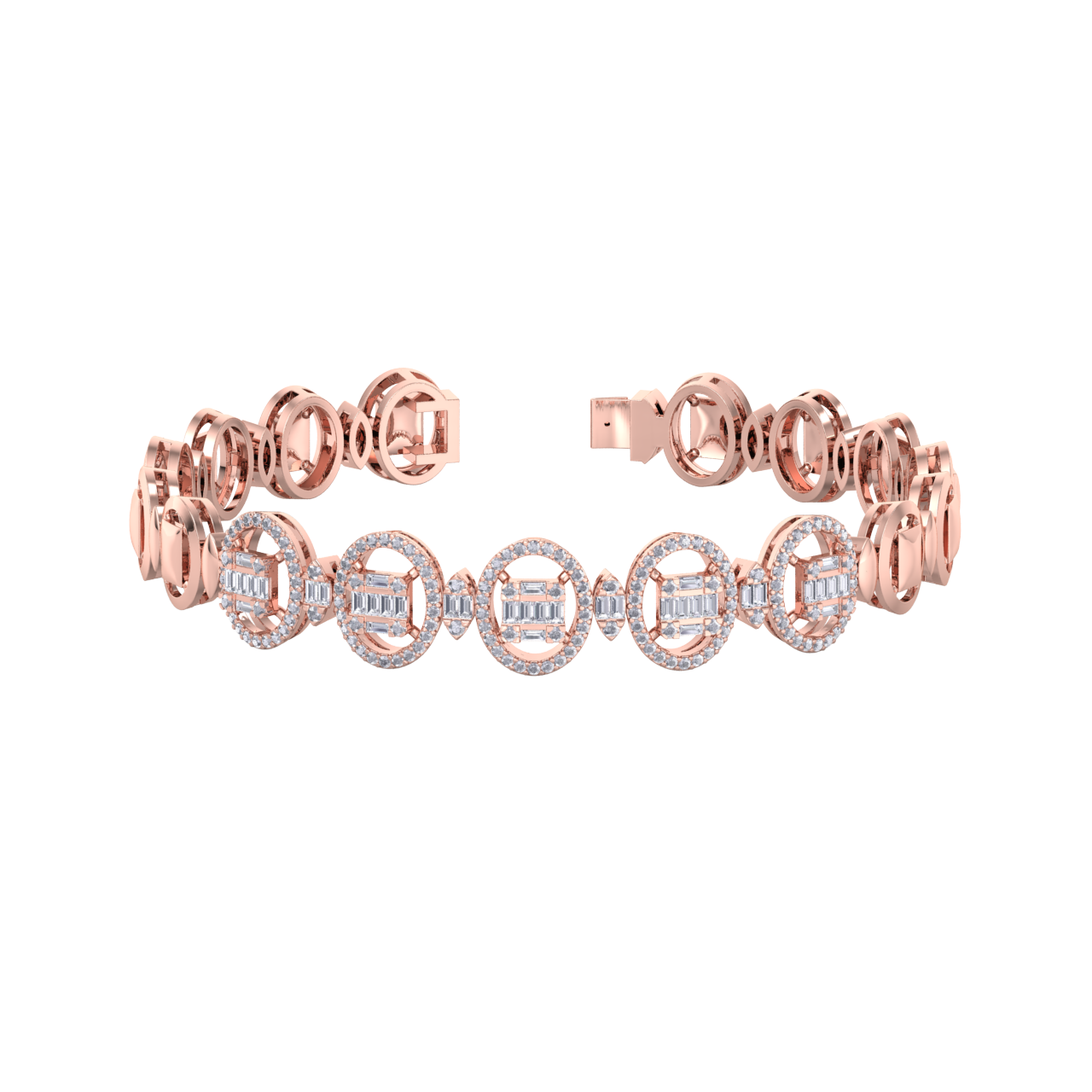 Statement bracelet in rose gold with white diamonds of 1.22 ct in weight