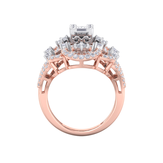 Statement ring in rose gold with white diamonds of 1.90 ct in weight