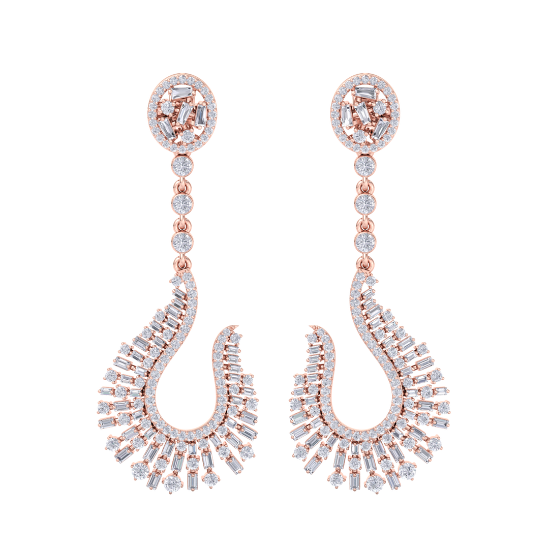 Drop earrings in rose gold with white diamonds of 2.96 ct in weight
