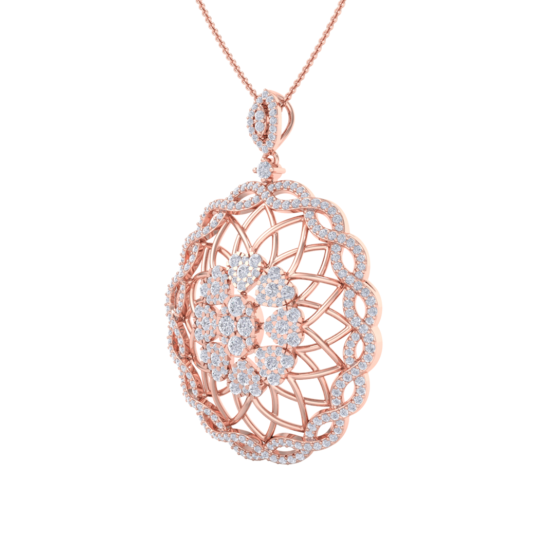Round Pendant in rose gold with white diamonds of 1.97 ct in weight