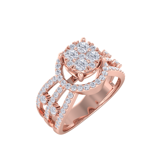 Fashion ring in rose gold with white diamonds of 0.75 ct in weight