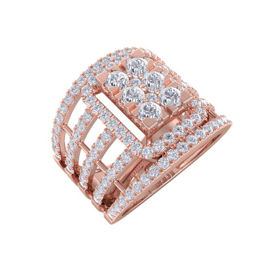 Statement Diamond ring in rose gold with white diamonds of 1.52 ct in weight

