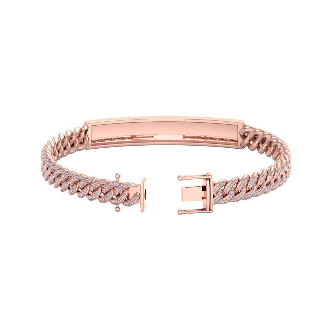 Bar diamond chain bracelet in rose gold with white diamond of 1.72 ct in weight
