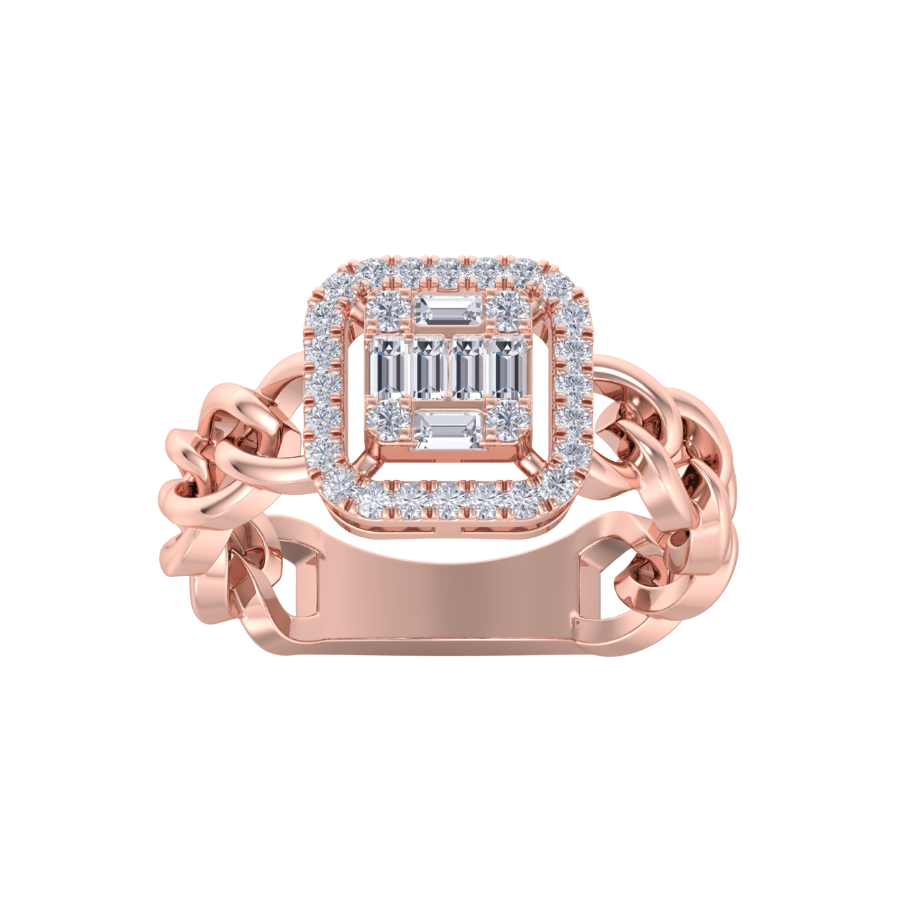 Statement Chain Ring in rose gold with white diamonds of 0.41 ct in weight