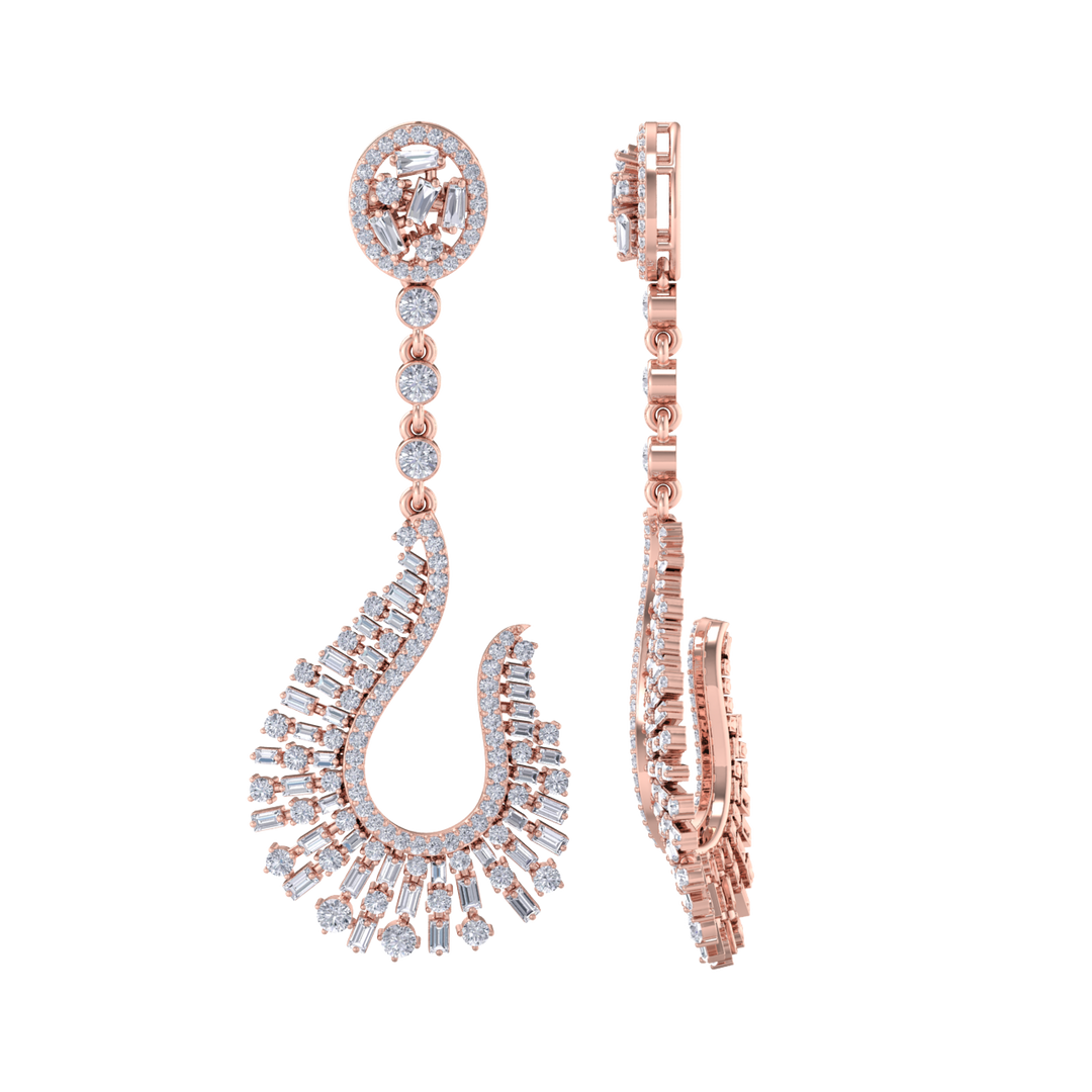 Drop earrings in rose gold with white diamonds of 2.96 ct in weight