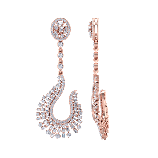 Drop earrings in rose gold with white diamonds of 2.96 ct in weight