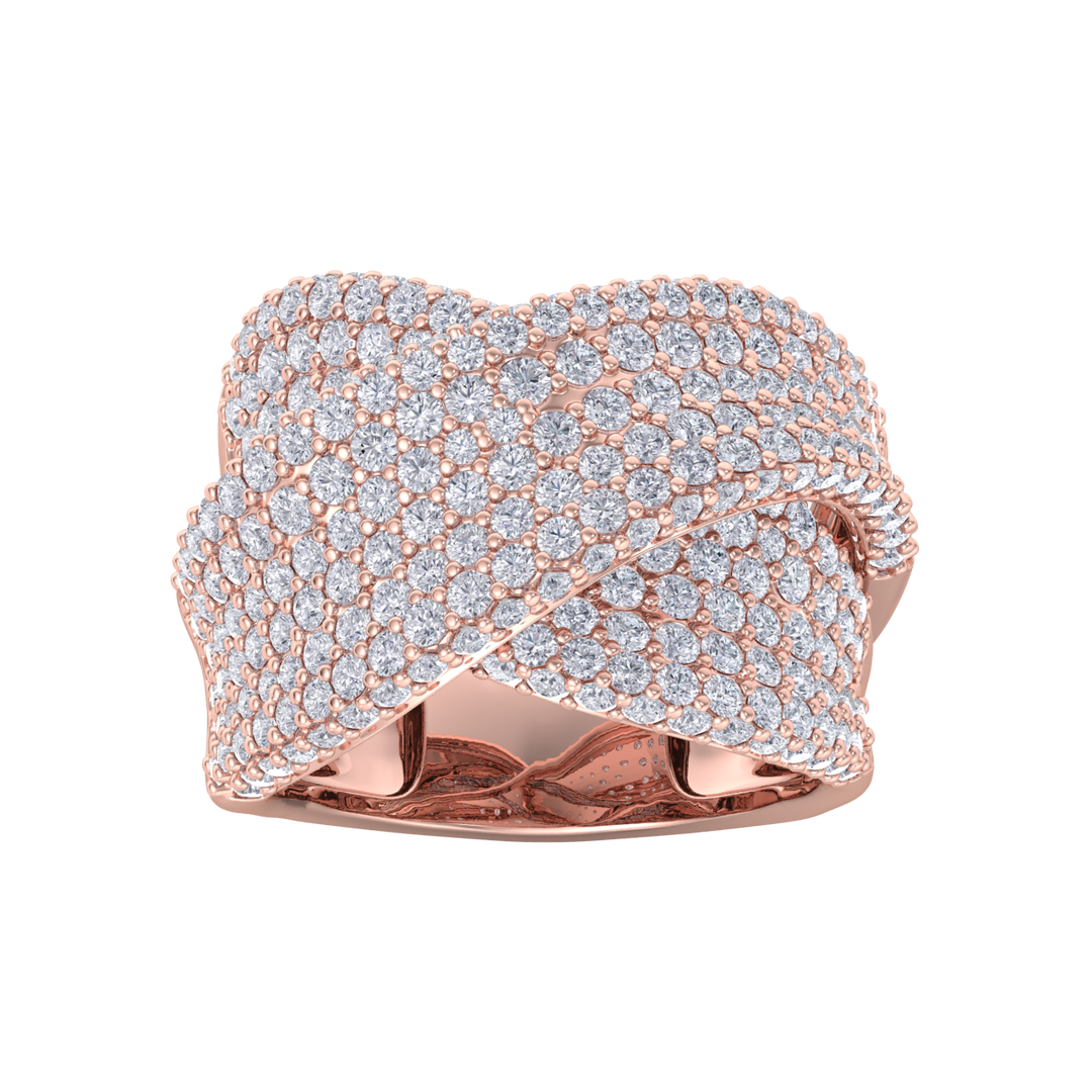 Ribbon ring in rose gold with white diamonds of 3.36 ct in weight
