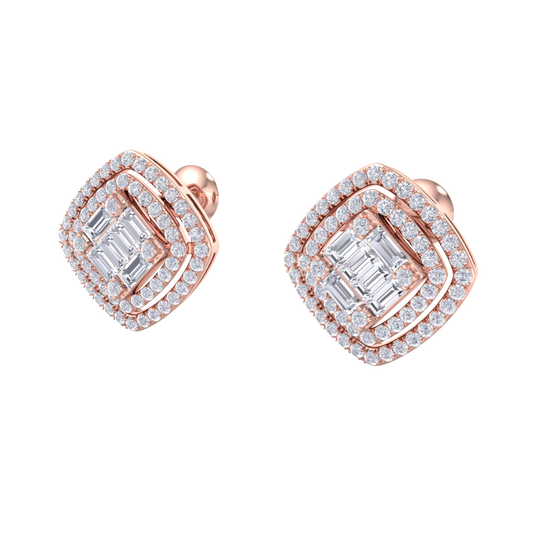 Stud earrings in rose gold with white diamonds of 0.88 ct in weight