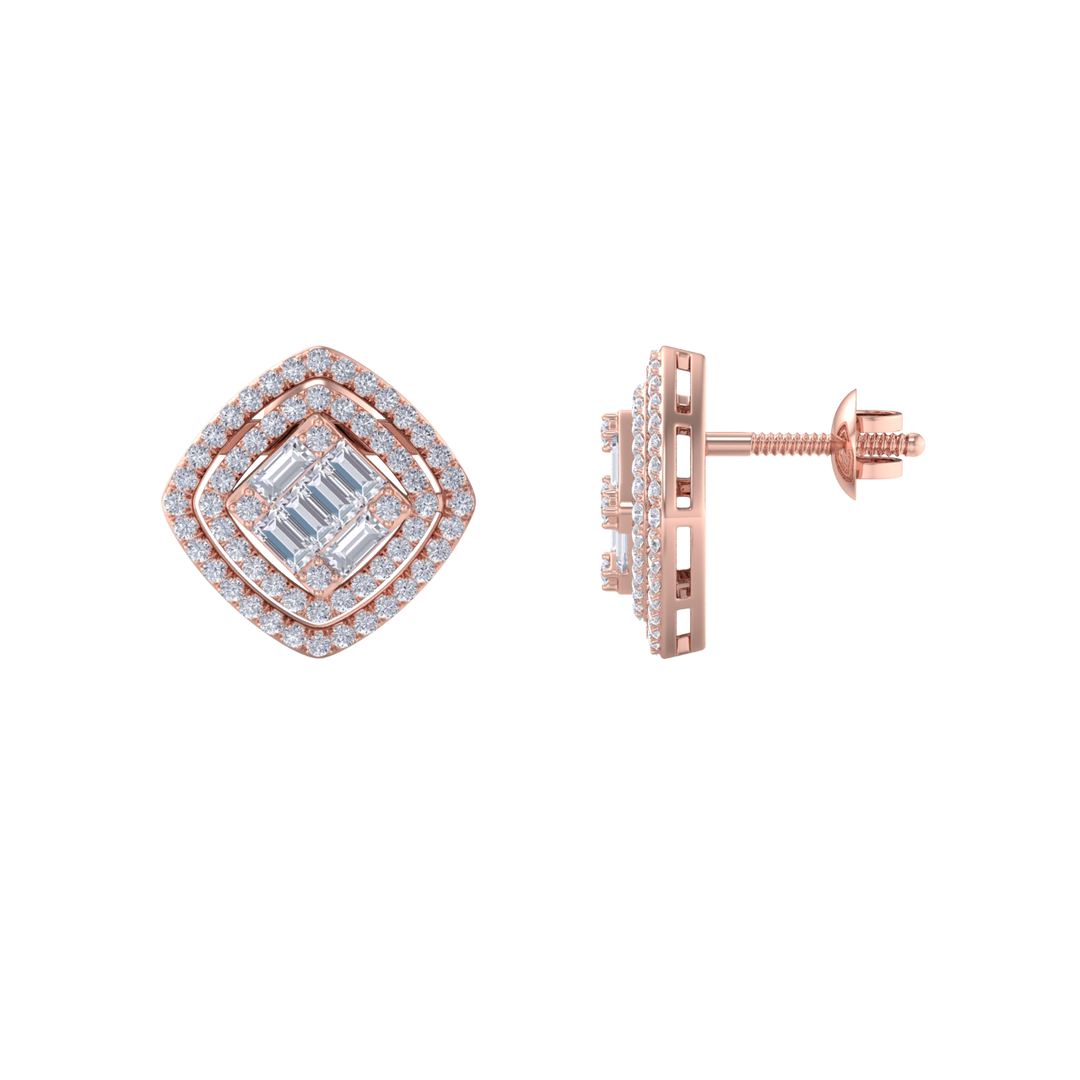 Stud earrings in rose gold with white diamonds of 0.88 ct in weight