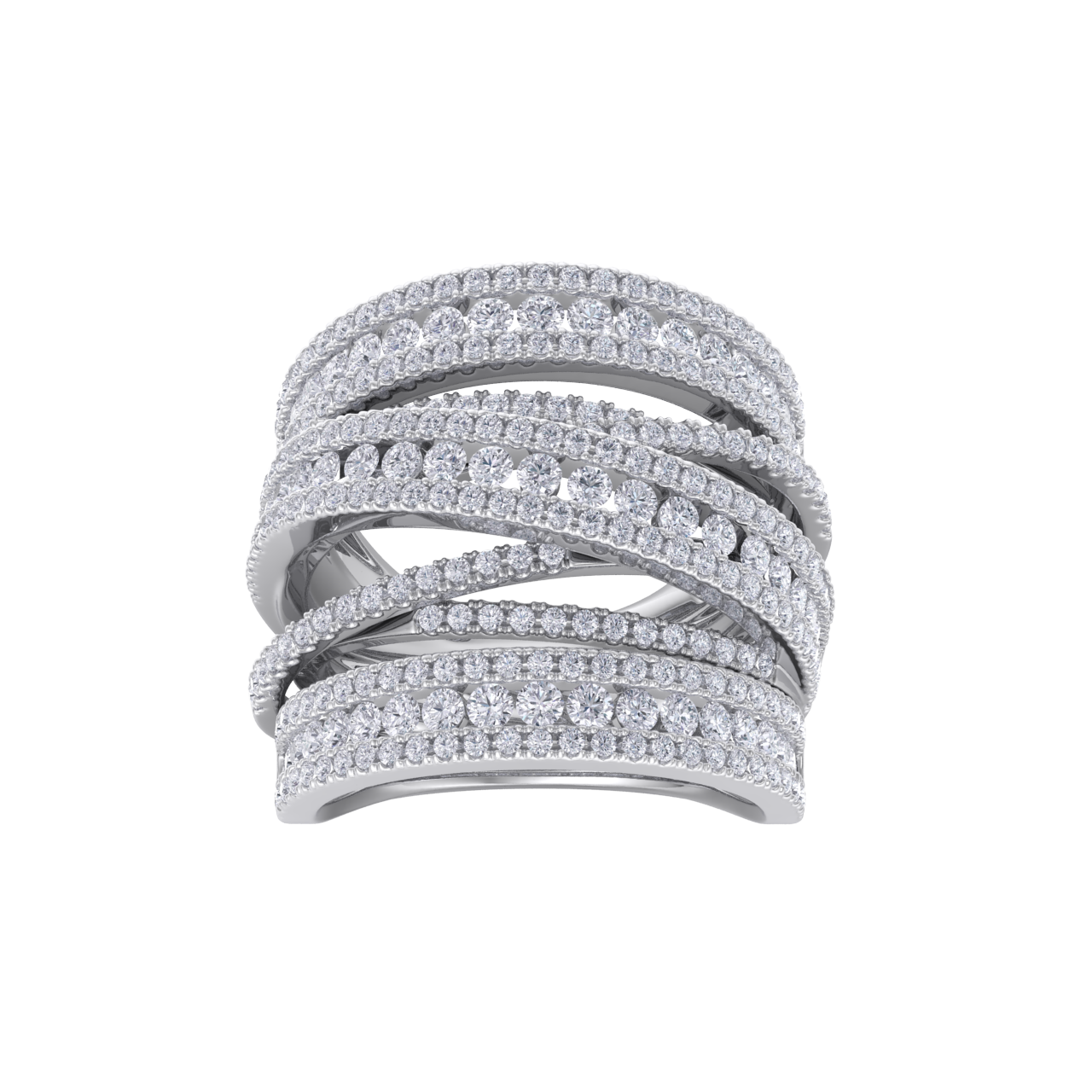 Multi-band diamond ring in white gold with white diamonds of 2.69 ct in weight