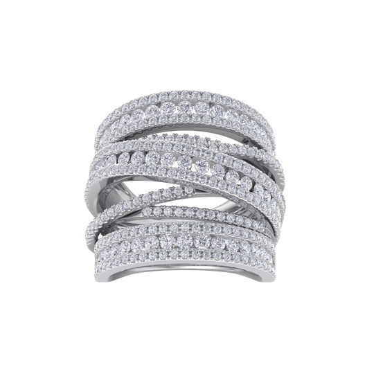 Multi-band diamond ring in white gold with white diamonds of 2.69 ct in weight