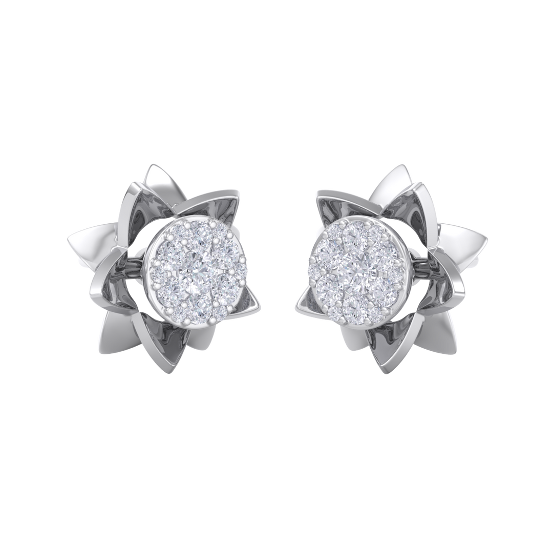 Flower shaped stud earrings in white gold with white diamonds of 0.62 ct in weight
