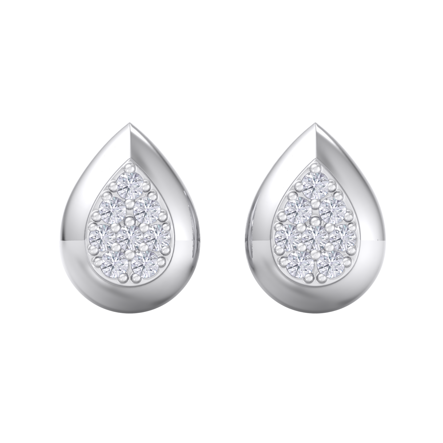 Pear shaped stud earrings in white gold with white diamonds of 0.13 ct in weight