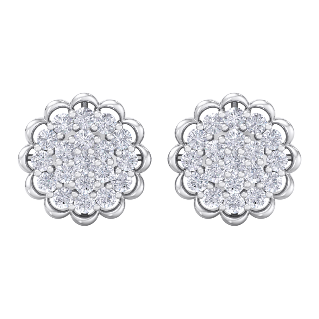 Round shaped stud earrings in white gold with white diamonds of 1.66 ct in weight