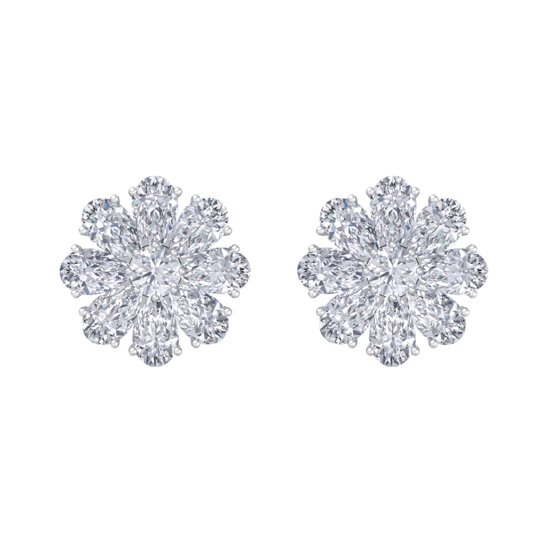Flower stud earrings in rose gold with white diamonds of 6.18 ct in weight 