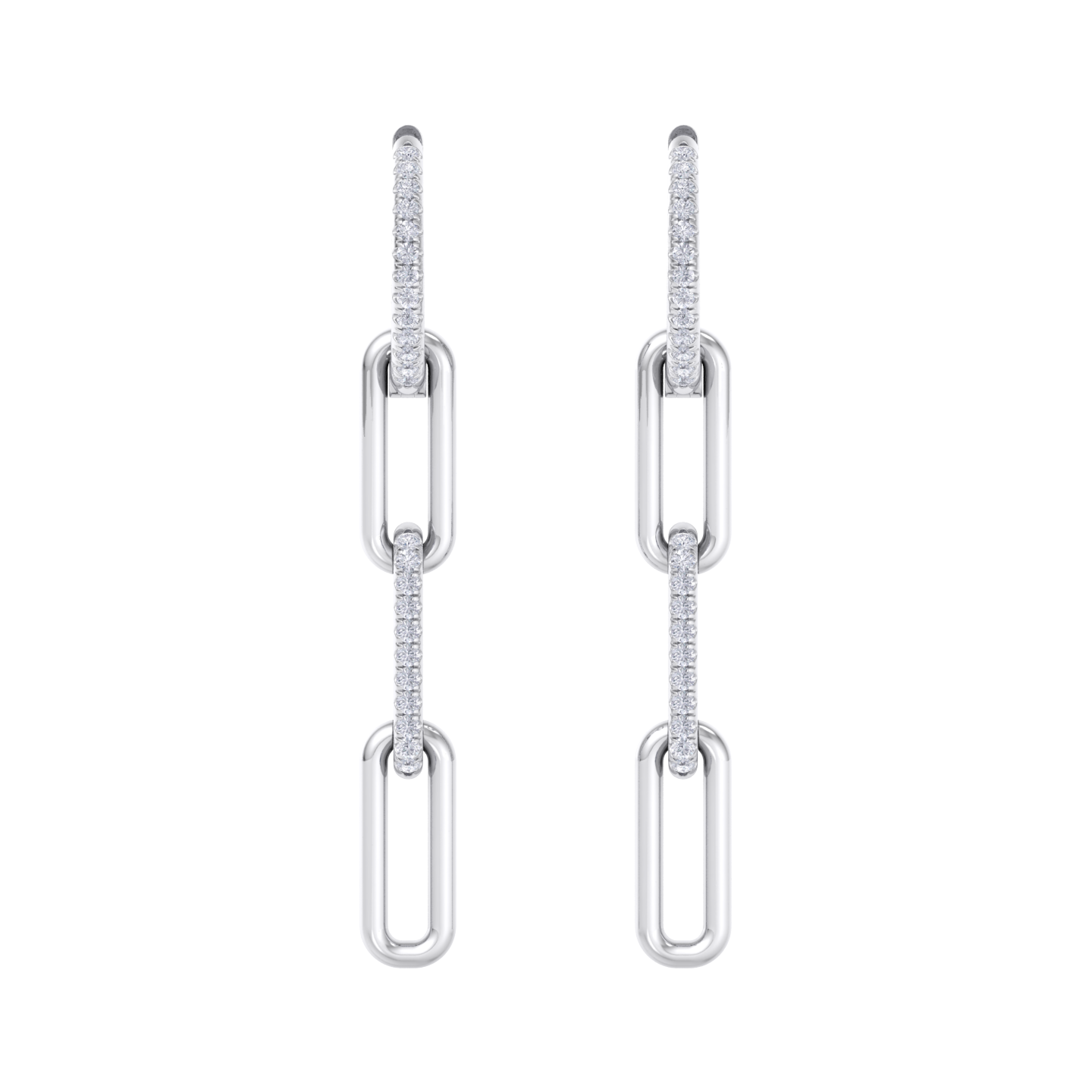 Long diamond chain link earrings in white gold with white diamonds of 0.34 ct in weight