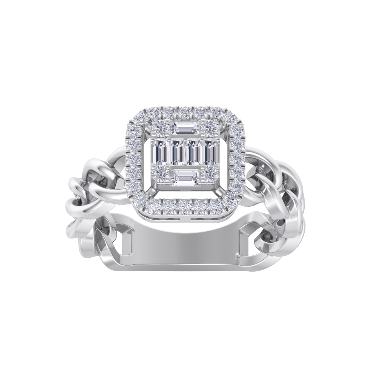 Statement Chain Ring in white gold with white diamonds of 0.41 ct in weight