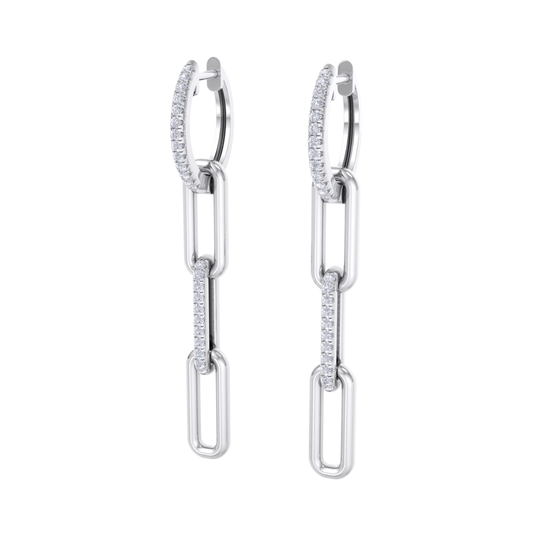 Long diamond chain link earrings in yellow gold with white diamonds of 0.34 ct in weight